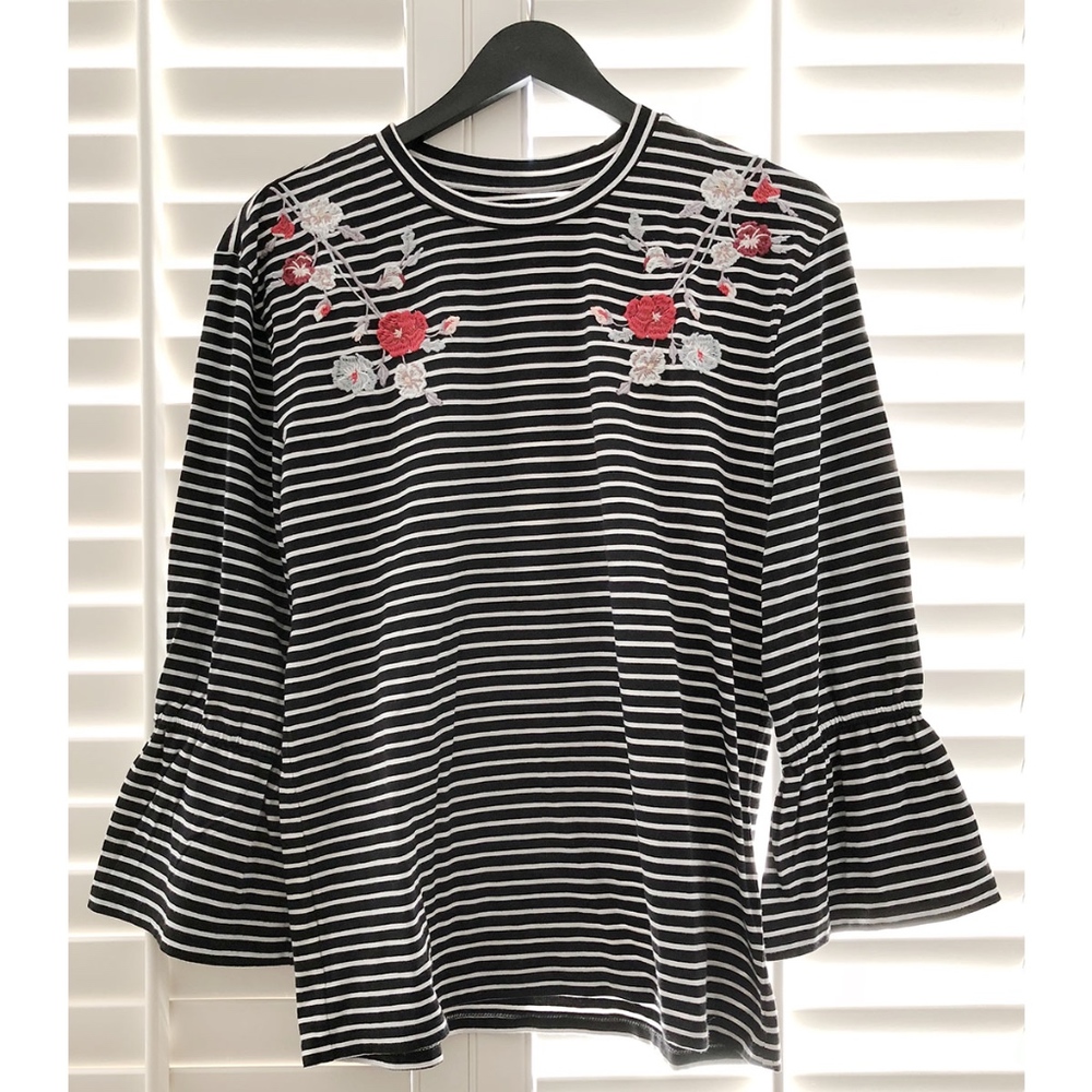 NWT LOFT Floral Embroidered Striped Peplum Sleeve